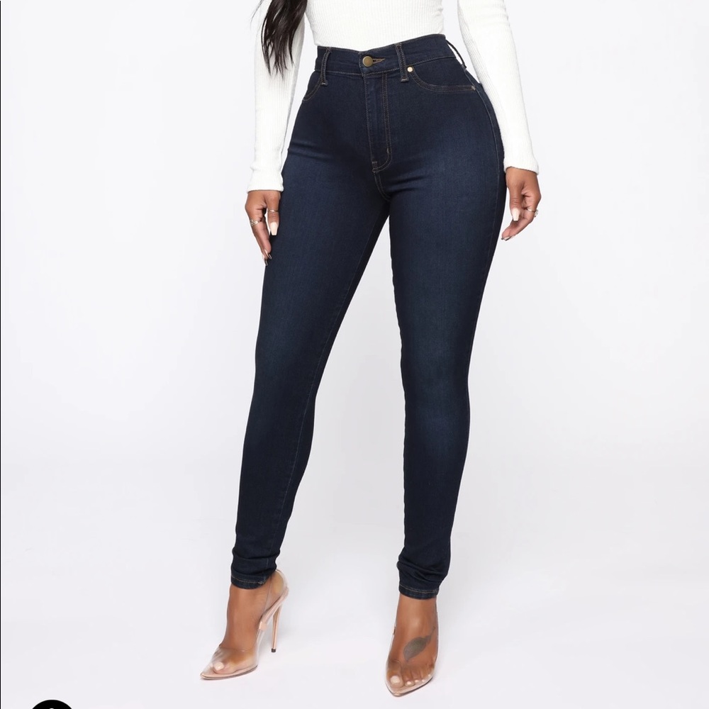 High rise dark wash skinny jeans